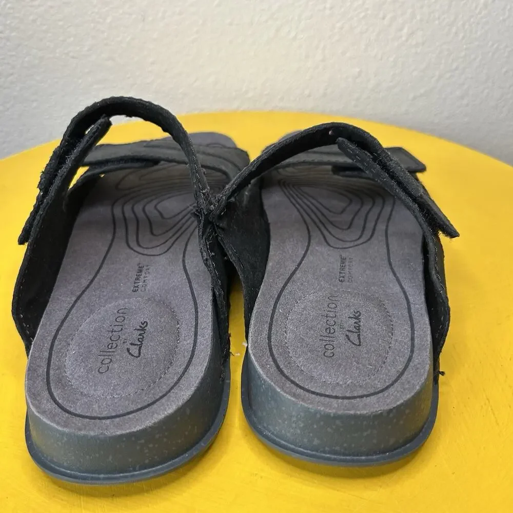 Clarks Crestview Men’s Size 8.5 Leather Extreme Comfort Black Easy Slide Sandals